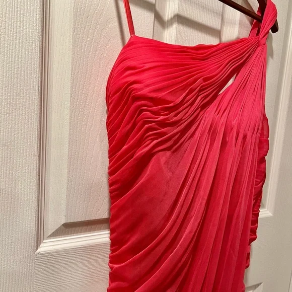 Adrianna Papell one shoulder peachy pink dress size 14 - Picture 4 of 7